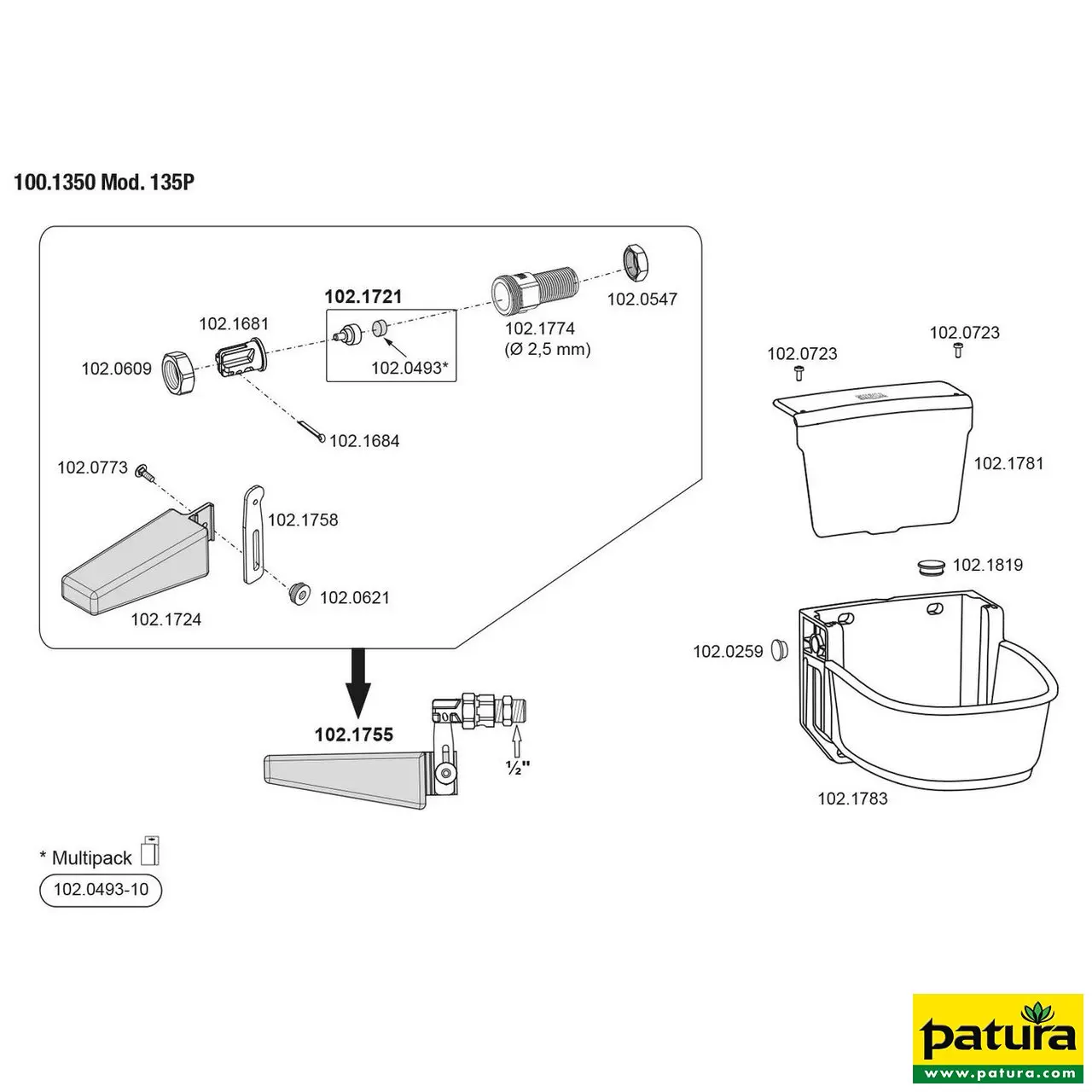 Schwimmerventil-Becken Modell 135P Hochdruckventil, Inhalt 6 Liter Anschluss 1/2" rechts oder links