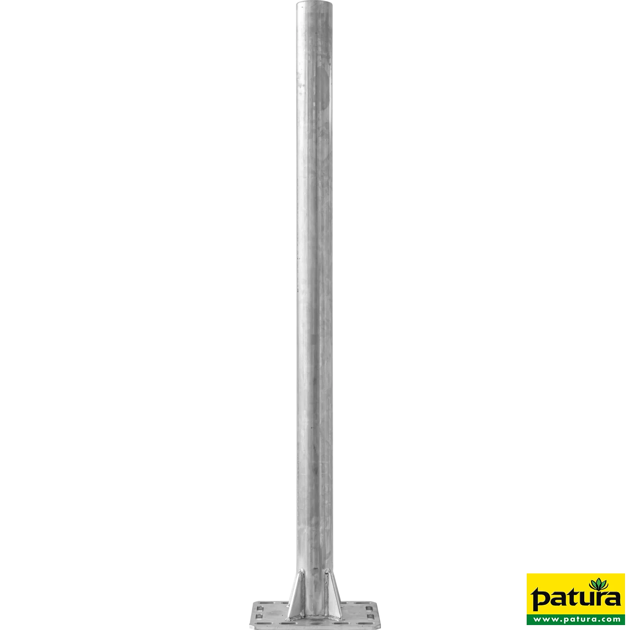 Pfosten d=102 x 4 mm, L= 1,65 m, mit Bodenplatte für Spaltenboden, Edelstahl