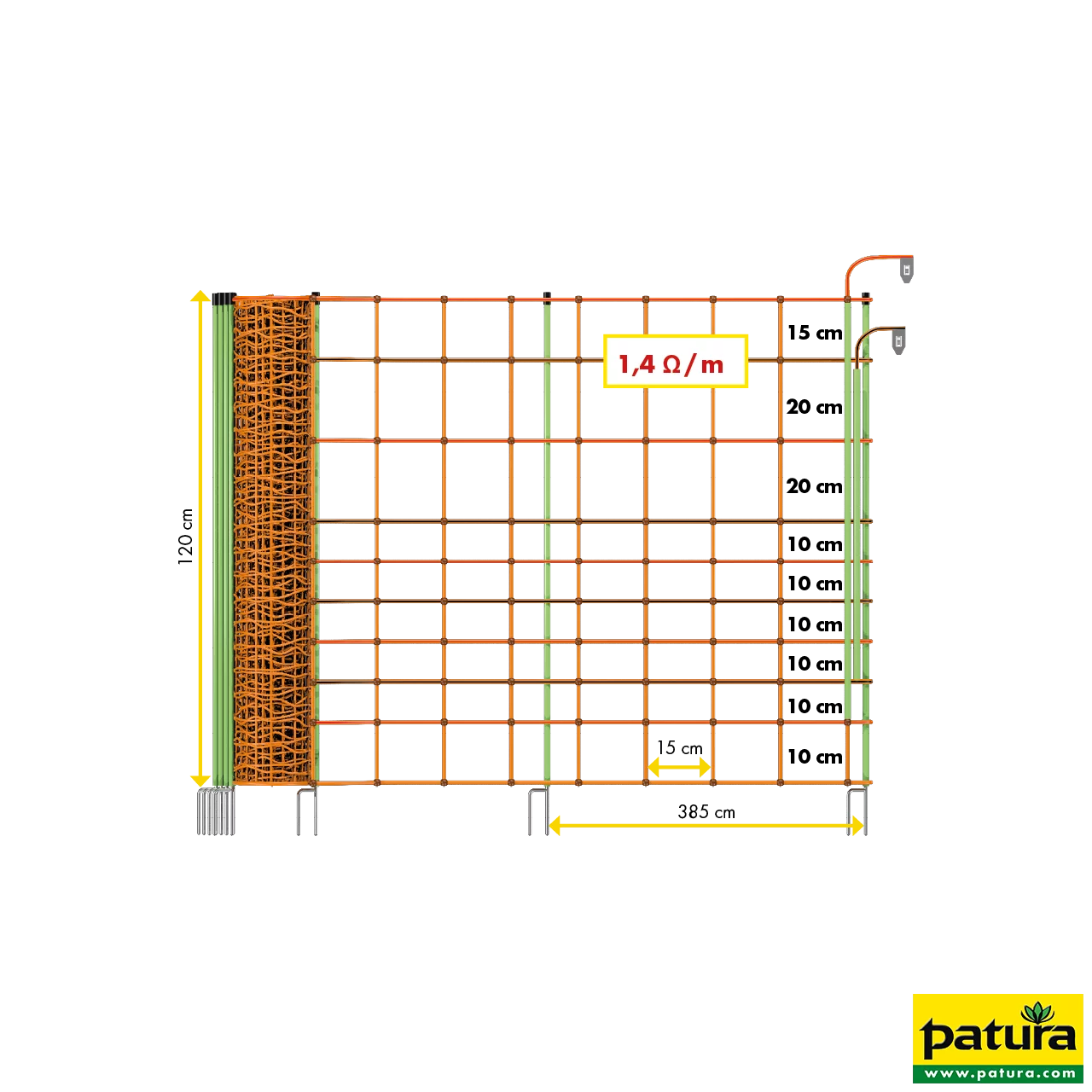 Elektrozaunnetz "plus/minus" 120 cm hoch mit Doppelspitze, 50 m
