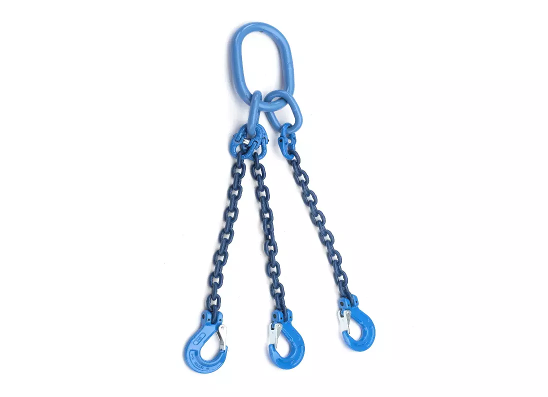 3-Strang Anschlagkette 5m GK10 10mm blau mit Verkürzungsklaue