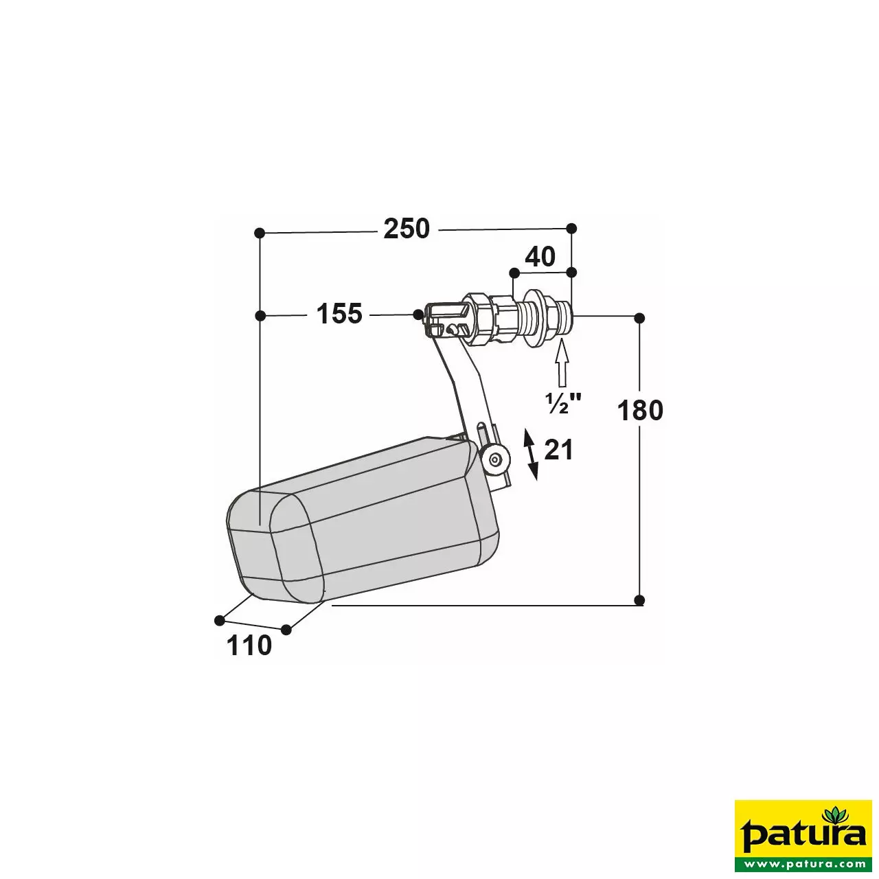 Membran-Schwimmerventil Mod. Easy Flow 1/2" Anschluss, 35 l/min, Hochdruck Suevia Tröge WT200-WT1500
