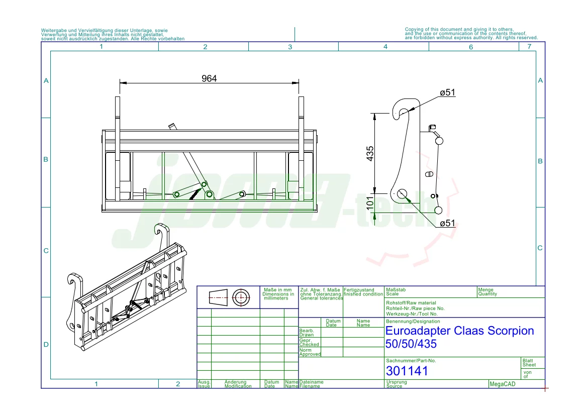 Adapter von Radlader auf Euroaufnahme - Schnellwechsler Claas Scorpion 50x50x435mm Mechanisch