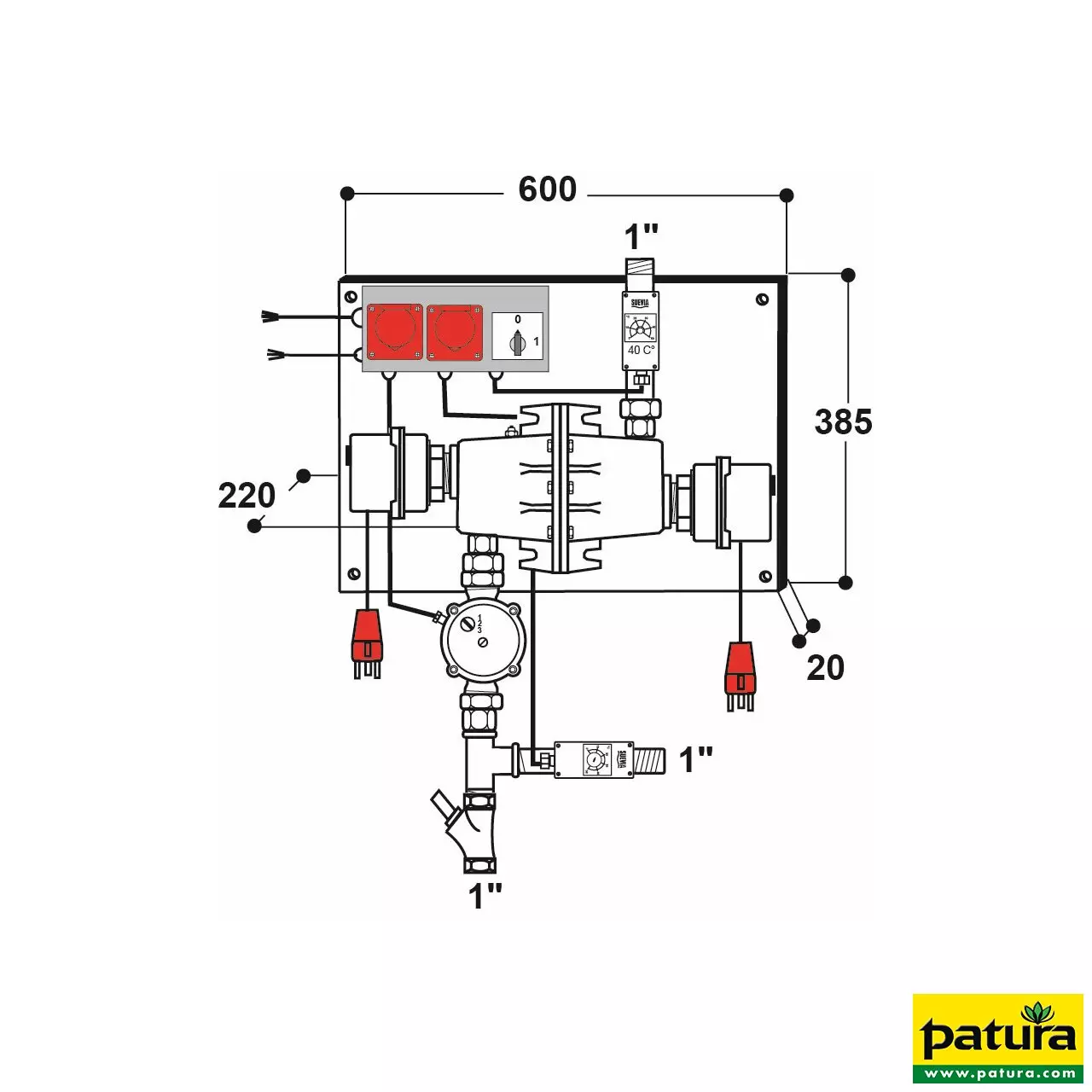 Umlaufheizsystem Mod. 312, 6000W/400V, mit Thermostat und Umlaufpumpe