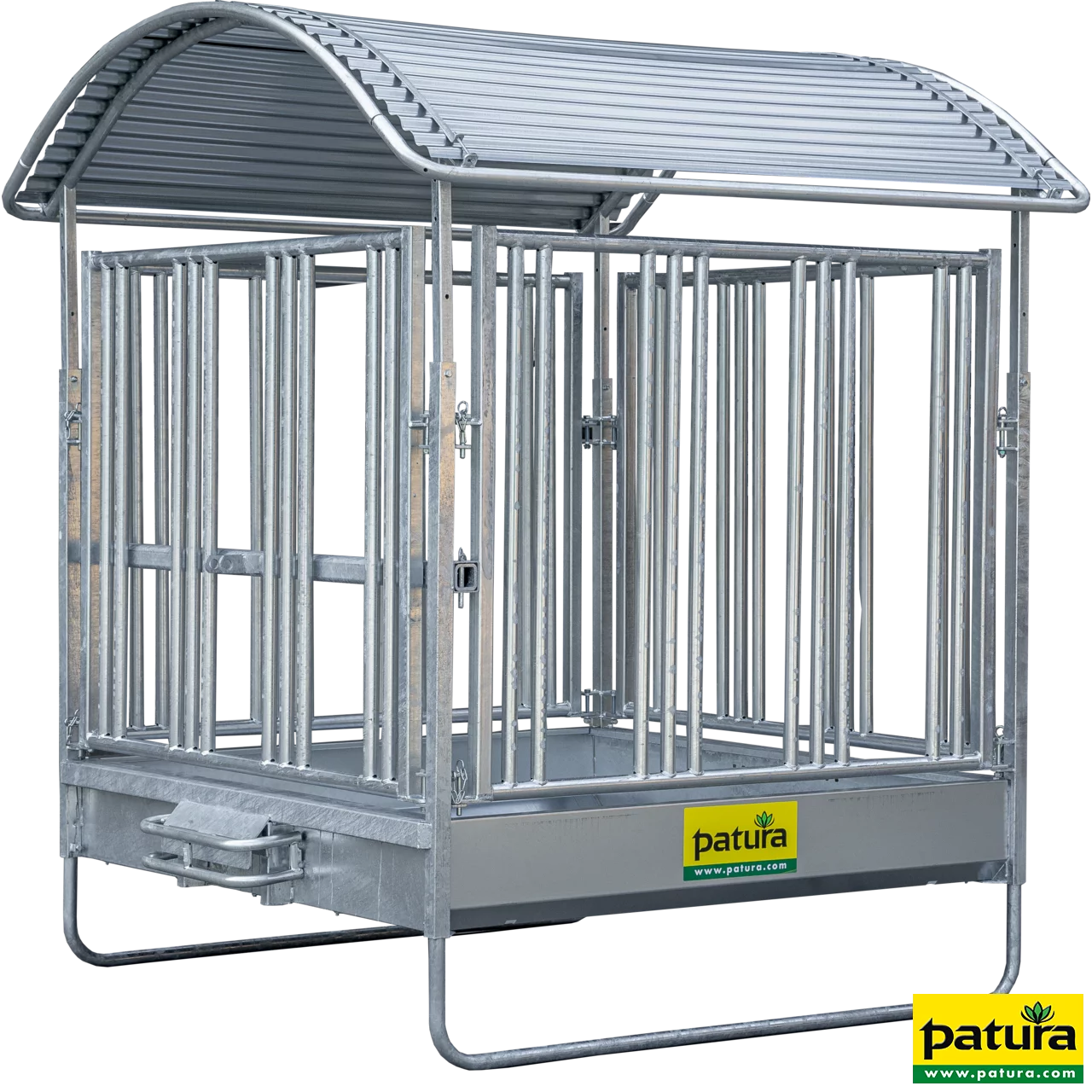 Profi-Viereckraufe mit Sicherheits-Pferdefressgittern und Dach 2,00 x 2,05 m