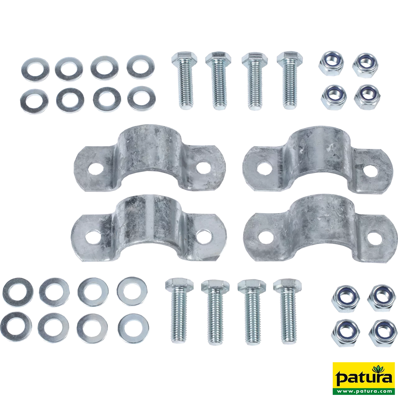 Montageset Kälberbürste Ref. 334049 an Abtrennung leicht bzw. Rohr 42 mm 4x Vollschelle, Schrauben, Muttern
