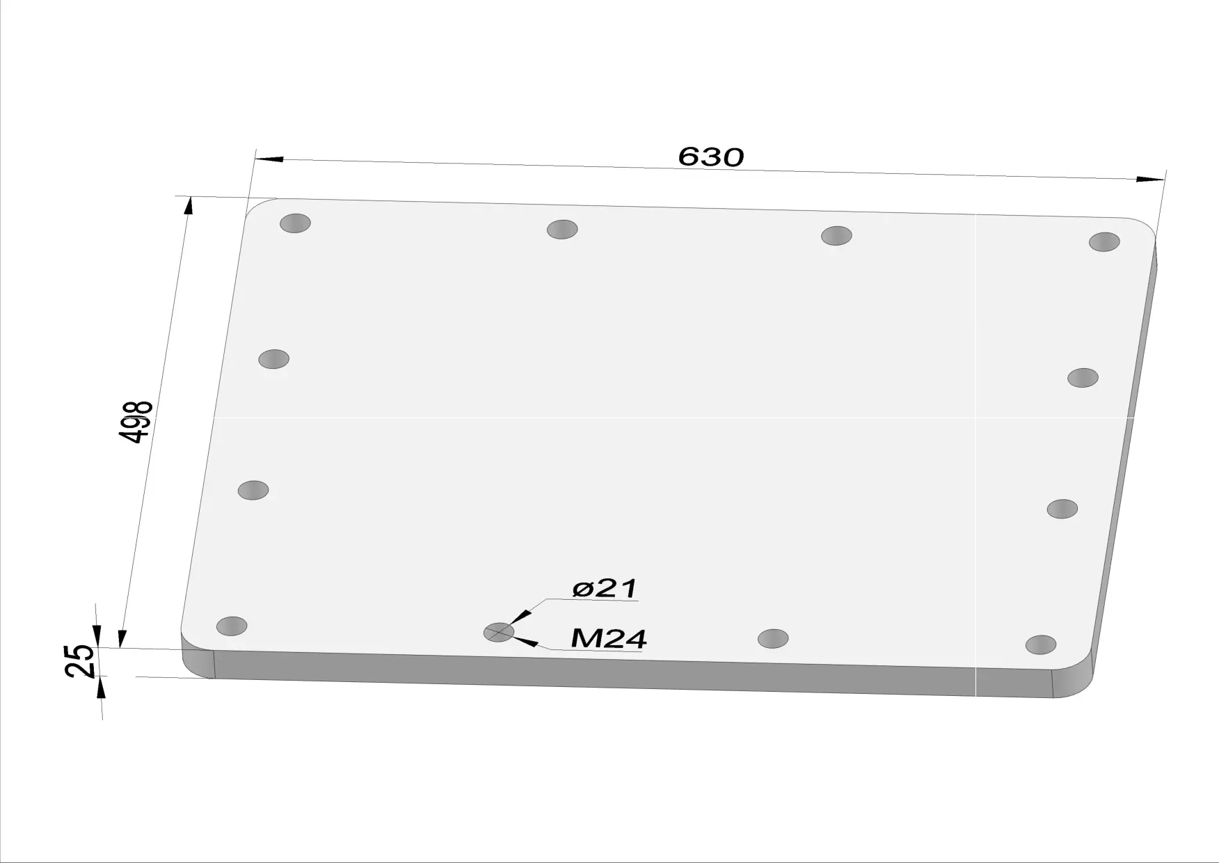 Häner Grundplatte 630x498 t=25 12xM24 - Gewinde
