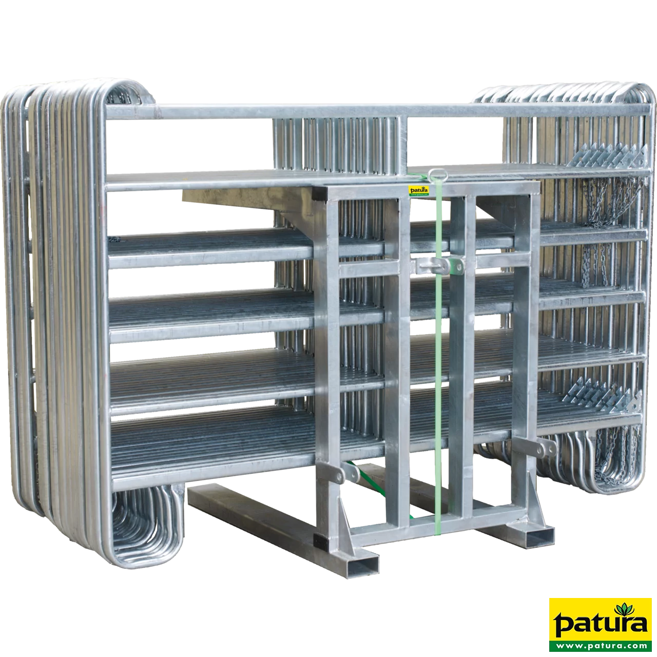 Panel-Transportgestell mit Dreipunktanhängung und Spanngurt mit Ratsche