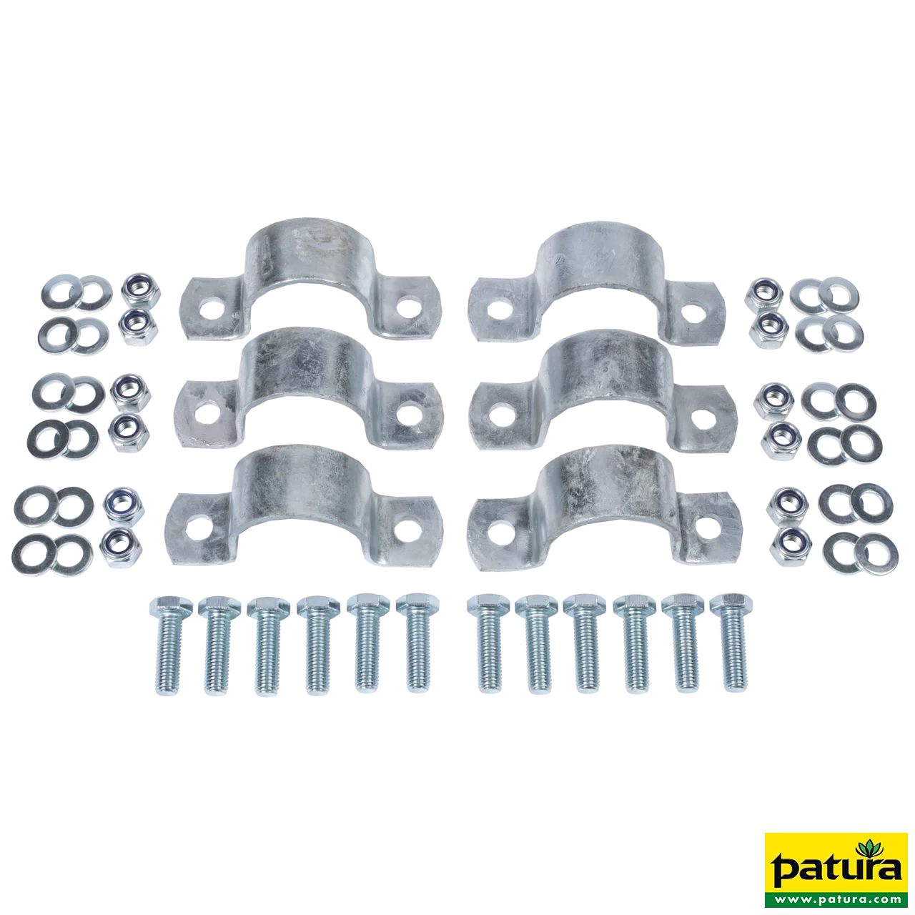 Montageset Bullenbürste Ref. 334050 an Abtrennung V bzw. Rohr d= 60 mm 6x Vollschelle, Schrauben und Muttern