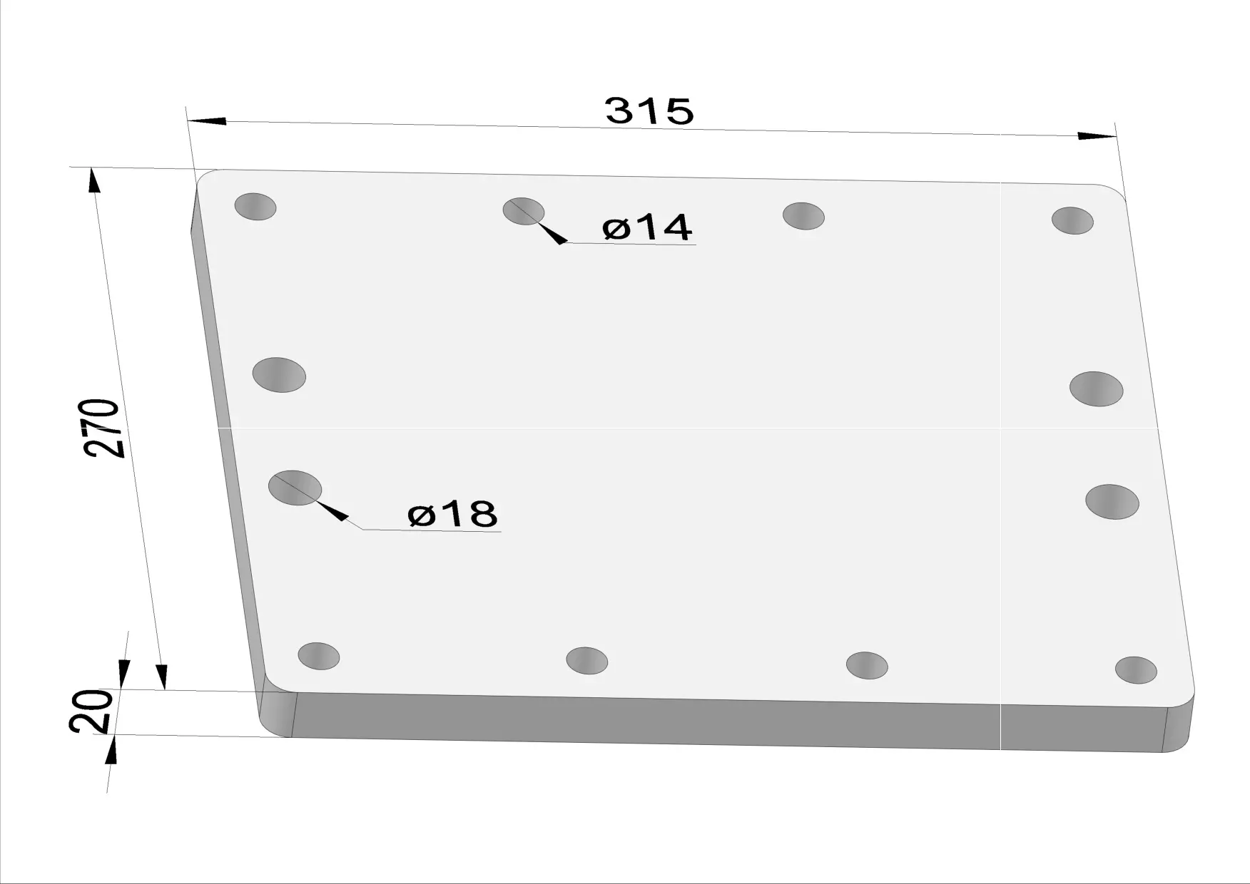Häner Grundplatte 270x315 t=20 4xd18 8xM16